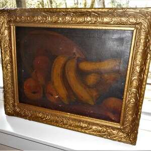 Antique Victorian 1890s Fruit Still Life Oil Painting Bananas Peaches ...