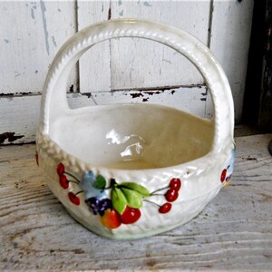 1930s French Country Ceramic Czechoslovakian Porcelain Repousse Basket Luster Ware Fruit Bowl Table Decor Pottery Vintage Cottage Farmhouse image 2