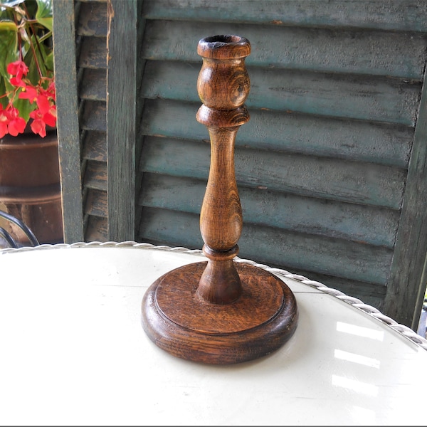 Beautiful Solid Antique Oak Single Candlestick Victorian English Chamber Candle Holder Lighting Rustic Wedding Primitive Antique Farmhouse