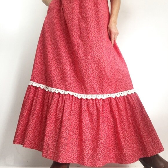 Red Calico Cotton Cottagecore Long Gunne Sax Dress Peasant Prairie ...