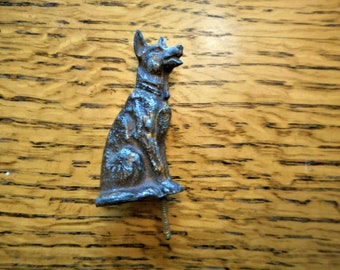 Antique Victorian Figural Spelter Metal German Shepherd Working Dog Desktop Trophy Finial Topper Award