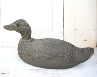 Vintage 1930s Wood Duck Decoy Weighted Glass Eyes Primitive Painted Rustic Farmhouse Porch Sculpture Cabin Garden Folk Art Animal Statuary