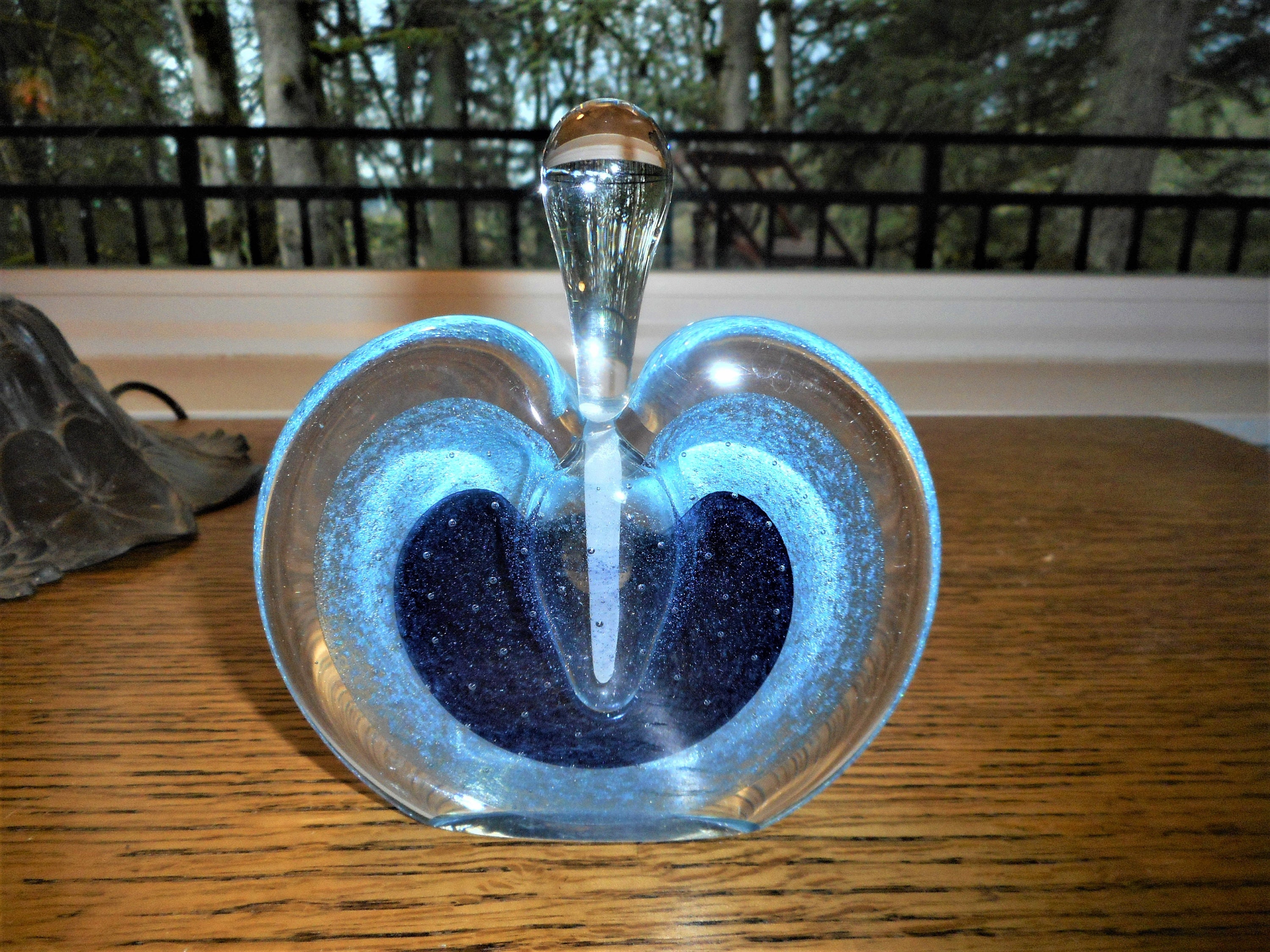 Vintage Michael Nourot Art Glass Blue Perfume Bottle Stopper Nouveau Edwardian Victorian Country French Cottage