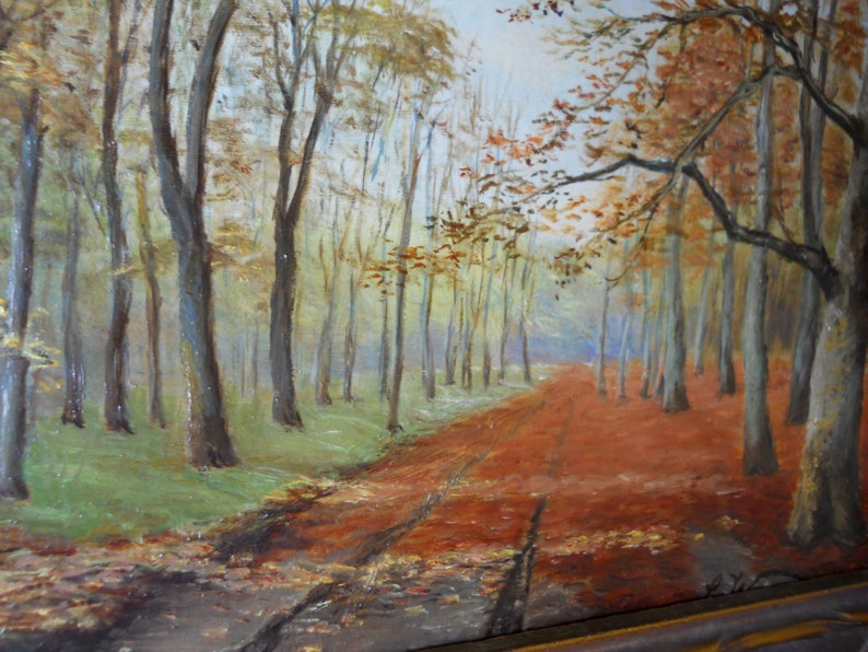 Antique Small Landscape Oil Painting on Board 1932 Ludwig Werner Listed European Impressionist Autumn Tree Forest Germany image 4