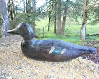 Antique 19th Century Unique Folk Art Carved Wood Duck Decoy Painted Primitive Rustic Farmhouse Porch Sculpture Cabin Garden Animal Statuary