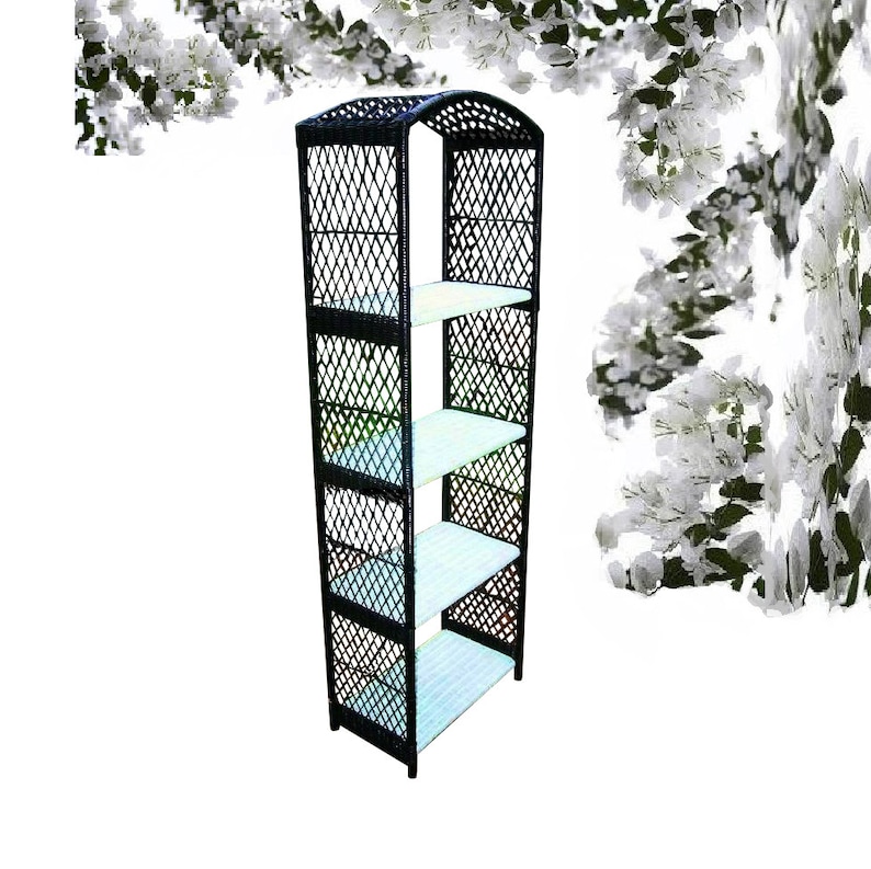 Vintage Bohemian Wicker Bookshelf Tall Wicker Shelves Boho Etsy