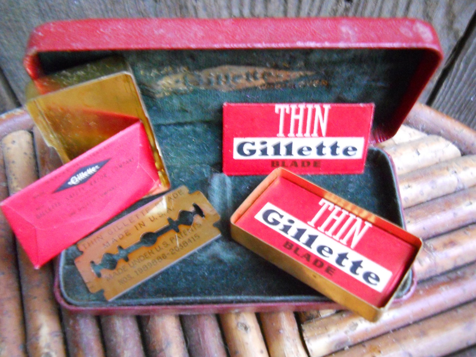 Antique Gillette Razor Blades in Original Red Box & Brass Case Rustic ...