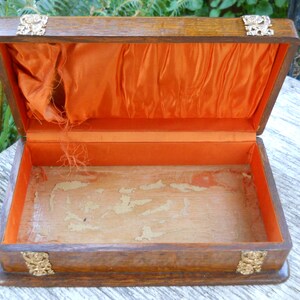 Antique Stunning 1880s Brass Oak Wood Victorian Collar Treasury Box Ornate French English Country Edwardian Art Nouveau Jewelry Trinket Box image 5