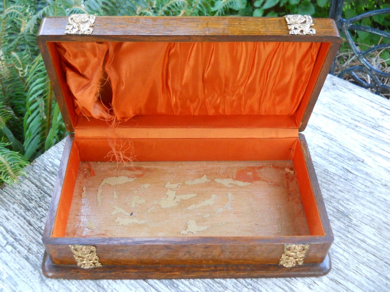 Antique Stunning 1880s Brass Oak Wood Victorian Collar Treasury Box Ornate French English Country Edwardian Art Nouveau Jewelry Trinket Box image 5