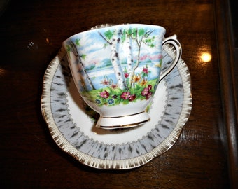 Royal Albert England Silver Birch Scenic Coffee Tea Cup Porcelain French Farmhouse Serving