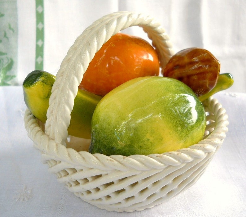 Vintage Capodimonte Ceramic Fruit Basket, Spanish Cottage Decor image 3