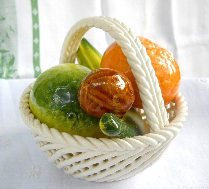 Vintage Capodimonte Ceramic Fruit Basket, Spanish Cottage Decor image 5