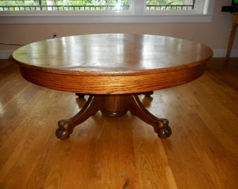 Antique Victorian Round Quartersawn Oak Farmhouse Coffee Game Table Tavern Primitive Work End Accent Craft Table Rustic French Country