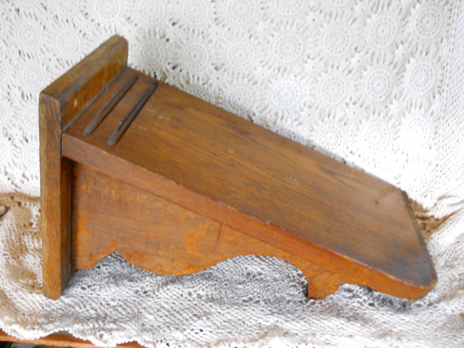 Mercantile Factory Solid Oak Telephone Wall Shelf Bracket Mount Vintage