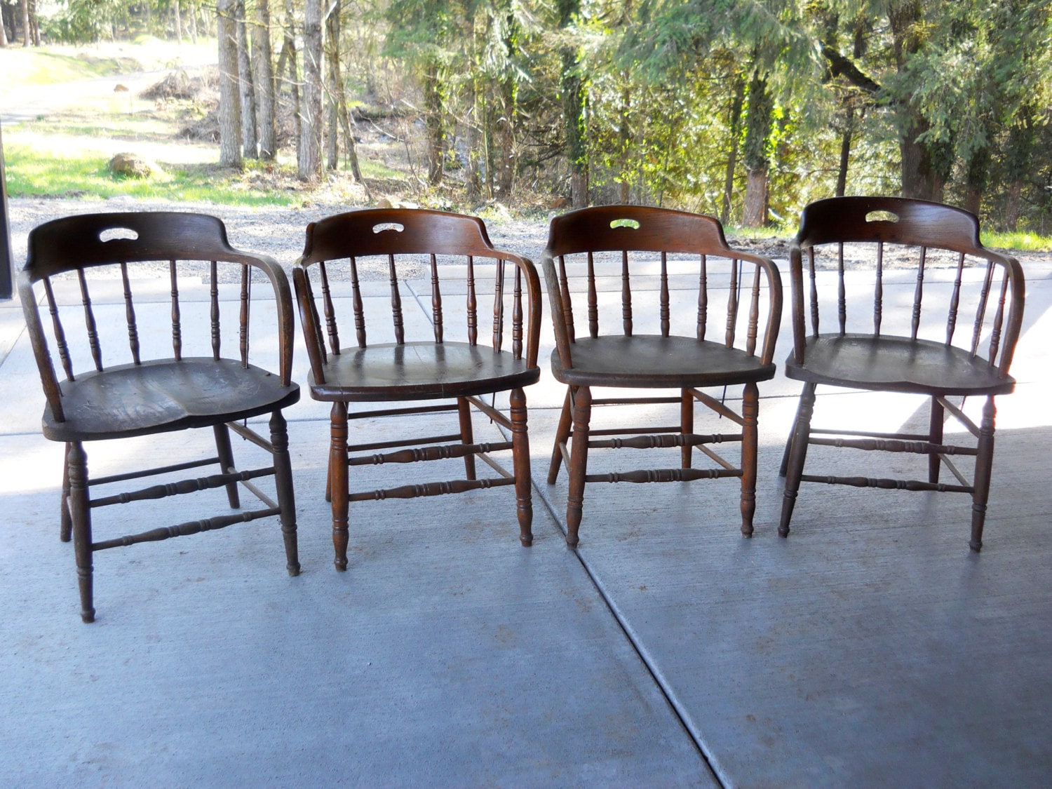 Rare PAIR 1900 Tavern Oak Chair Set Rustic Farmhouse Heywood Etsy ... image 3 ... - Rare PAIR 1900 Tavern Oak Chair Set Rustic Farmhouse Heywood Etsy