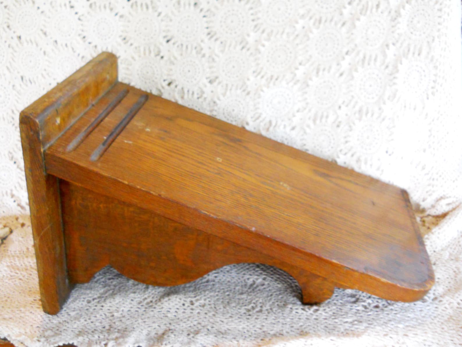 Mercantile Factory Solid Oak Telephone Wall Shelf Bracket Mount Vintage