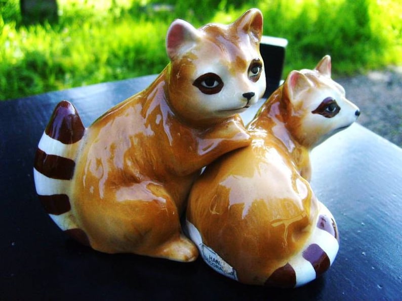 Norcrest Racoon Huggers Kitsch MCM Porcelain Salt Pepper Shakers image 1