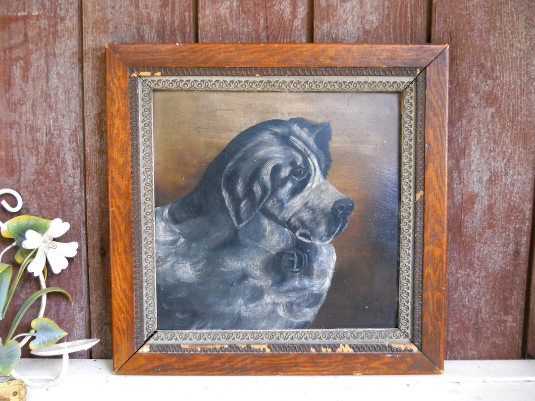 1883 Victorian Dog 19th Century Antique Portrait Oil Painting Folk Art ...