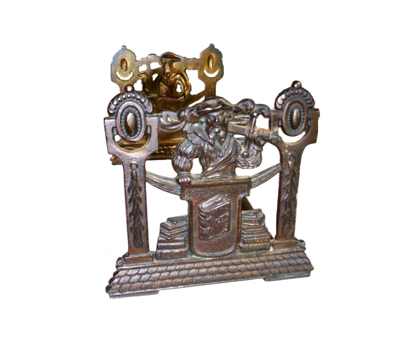 Antique Jugendstil Rare Deco Brass Bronze Iron Judd Shakespeare Extending Collapsible Bookend Book Stand Library Desk Letter Rack
