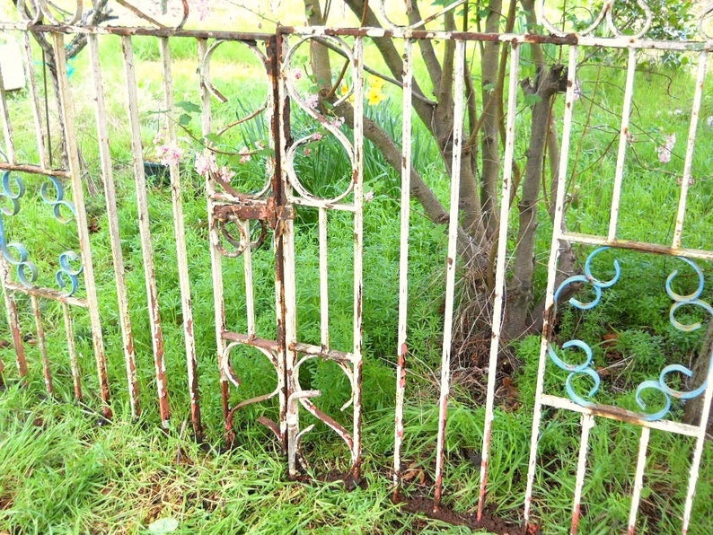1700s -1800s Antique French English Country Estate Ornamental Wrought Iron Farmhouse Garden Entrance Gates Painted Architectural Landscaping image 1