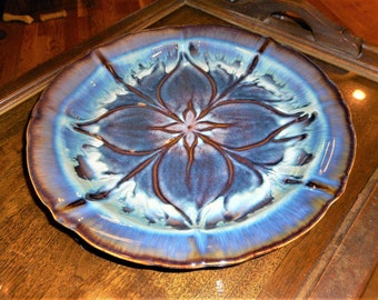 Beautiful Large 13" Bill Campbell Pottery Platter Danish Modern Studio Pottery Relish Hors D Oeuvres Serving Dish