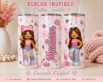 Vaso personalizado inspirado en Roblox, botella de agua infantil personalizada, vaso estilo Roblox para niña, vaso estilo Roblox para niño, regalo de vaso con nombre