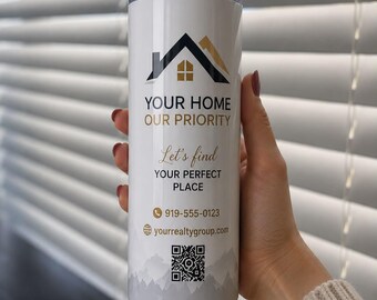 Botella de agua personalizada para negocios de 20 oz – Vaso con logotipo personalizado y tapa con pajita