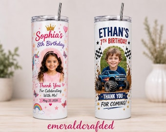 Vaso personalizado para fiestas de cumpleaños | Taza infantil personalizada para cumpleaños | Regalo para bolsitas de dulces de cumpleaños | Recuerdo de agradecimiento por asistir a la fiesta