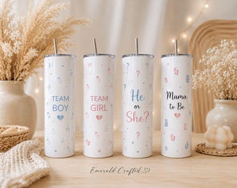 Vaso para revelar el sexo del bebé de 591 ml, vaso "Equipo Niño/Equipo Niña", regalo para baby shower, vaso "Él o Ella", rosa o azul, vaso personalizado para baby shower.