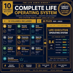 Colección completa de Life Admin Binder / Sistema operativo de 10 volúmenes (PDF + DOCX)