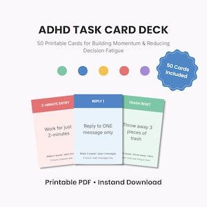 ADHD Task Card Deck | 50 Printable Cards for Executive Dysfunction (Digital Download)