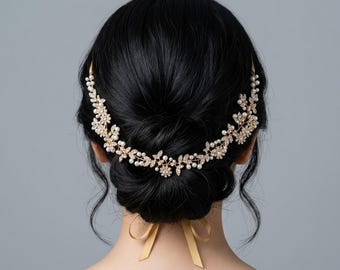 Silver Gold Bridal Hair Vine | Crystal Pearl Wedding Headpiece Accessory