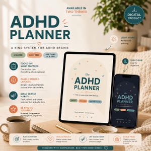 Agenda digitale per ADHD + pacchetto stampabile, agenda giornaliera senza date per adulti, menu della dopamina, brainstorming, tracker delle abitudini, GoodNotes + PDF
