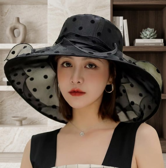 Elegant Organza Church Hat for Women, Wide Brim Kentucky Derby Hat, Floral Tea Party Hat, Wedding Guest Sun Hat