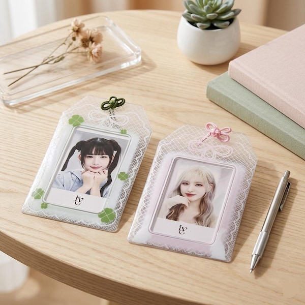 Porta fotocard Sakura rosa, custodia per fotocard Kpop, cornice per carte in PVC a forma di trifoglio, cover per fotocard di idol, protezione per carte carina, regalo kawaii