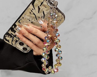 Luxury Crystal Phone Lanyard Wrist Strap Hand Beaded Mobile Phone Charm Water Drop Crystal Phone Pendant Elegant Phone Wristlet Gift for Her
