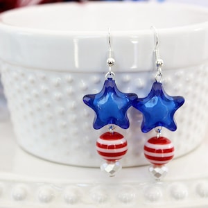 LAND THAT I LOVE July 4th Earrings, Red, White & Blue Dangle Earrings, Independence Day Jewelry, American Flag Earrings, Patriotic Jewelry