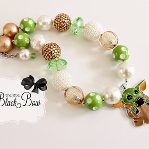 50 Year Old ALIEN CHILD Chunky Necklace, Cute Green Alien Baby, Green Tan & Ivory Beads, Child to Adult Size Statement Necklace Bracelet image 1