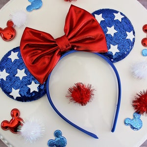 PATRIOTIC MOUSE EARS Headband, Red White Blue, Stars & Stripes Sequin Mickey Ears, July 4th, Disney Gift, American Flag Minnie Ears Headband