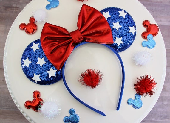 PATRIOTIC MOUSE EARS Headband, Red White Blue, Stars  display picture 3