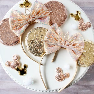ROSE GOLD PRINCESS Tiara Mouse Ears Headband, Crown Mickey Ears, Gold or Rose Gold Sequin Ears, Disney Gift, Minnie Ears, Ears Headband