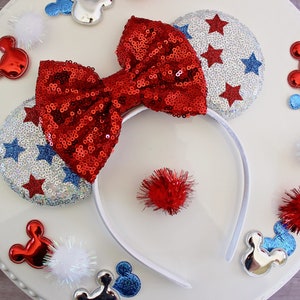 PATRIOTIC MOUSE EARS Headband, Red White Blue, Stars & Stripes Sequin Mickey Ears, July 4th, Disney Gift, American Flag Minnie Ears Headband