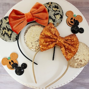 WILD FOR FALL Mouse Ears Headband, Autumn Decor Mickey Ears, Gold & Leopard Sequin Ears, Disney Gift, Minnie Ears, Ears Headband, Velvet Bow