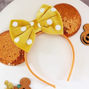 FALL COLORS Mouse Ears Headband, Velvet Polka Dot Bow Mickey Ears, Orange Sequin Ears, Disney Gift, Minnie Ears, Ears Headband, MNSSHP