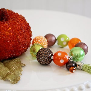 CUTEST PUMPKIN in the PARK Fall Minnie Necklace, Brown Orange & Lime Green Bead, Child to Adult Size Chunky Bead Necklace Bracelet Jewelry image 2