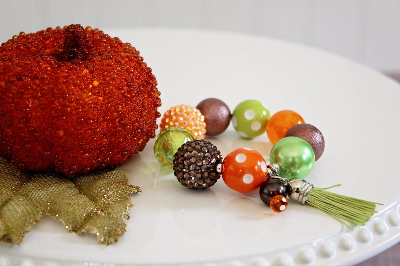 CUTEST PUMPKIN in the PARK Fall Minnie Necklace, Brown Orange & Lime Green Bead, Child to Adult Size Chunky Bead Necklace Bracelet Jewelry image 2