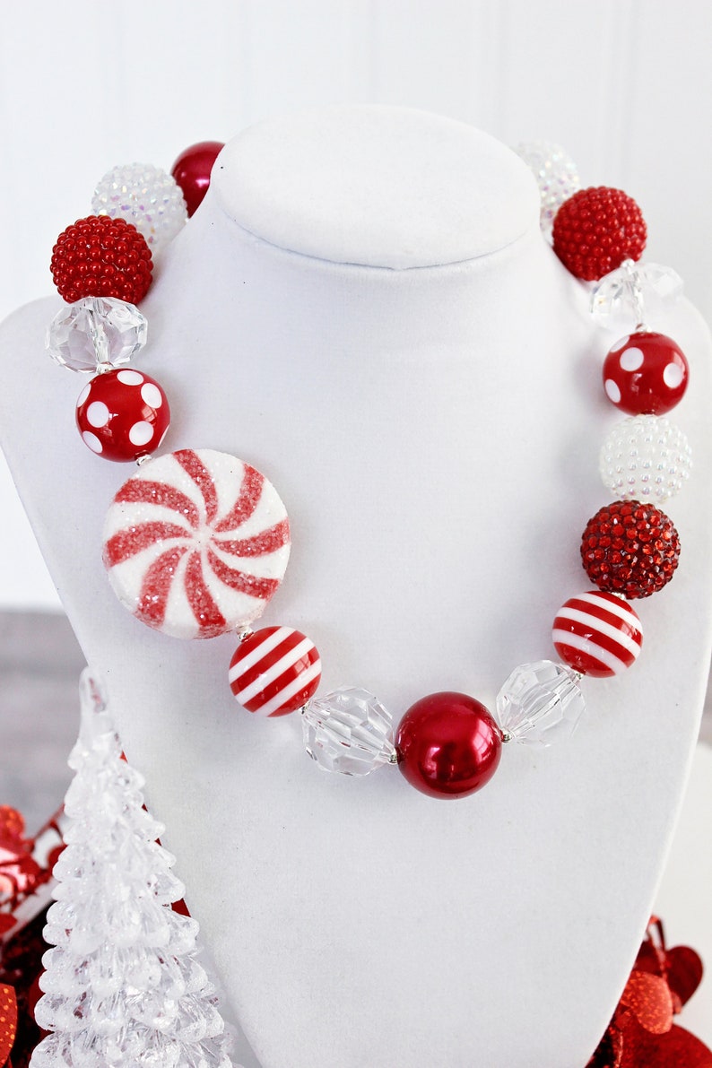 CANDY CANE SWIRL Christmas Chunky Necklace Christmas Etsy