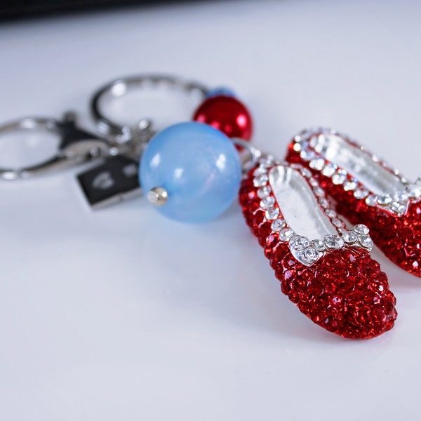 RUBY RED SLIPPERS Keychain, Wizard of Oz Key Ring, Dorothy Key Fob, Rhinestone Pendant, Womens Gift, Bag Clip, First-time Home Owners Gift