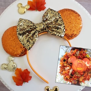 FALLING LEAVES Mouse Ears Headband, Bronze Bow, Autumn Decor Mickey Ears, Halloween Fall Ears, Disney Gift, Minnie Ears, Ears Headband
