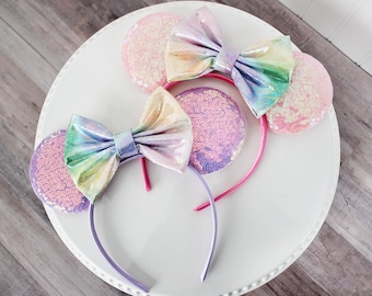 SPRING WATERCOLOR Mouse Ears Headband, Iridescent Rainbow 
